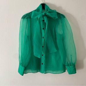Zara Bow Top Blouse Organza Green Size Small